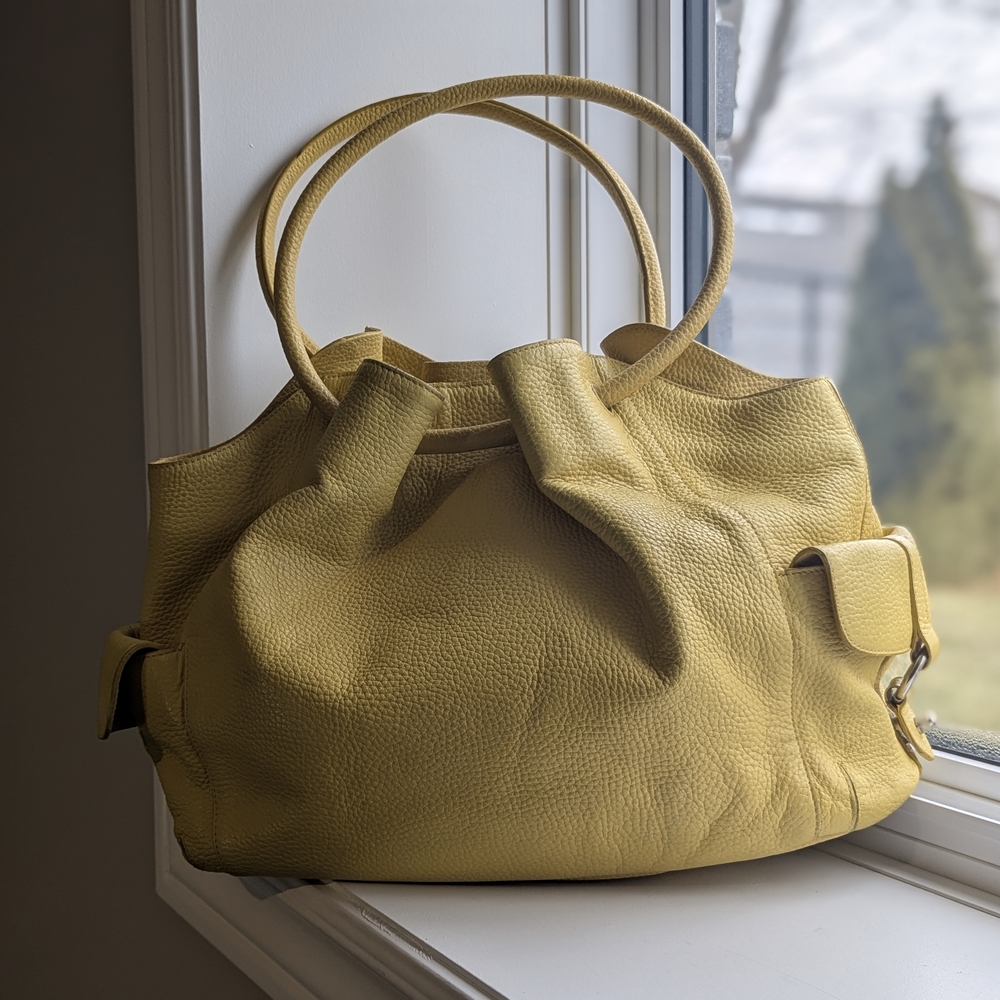 Yellow Pebbled Leather Hobo Satchel Bag Y2K Festival Summer Spring Purse